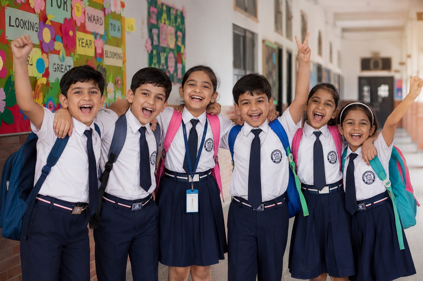 Students in Arvind Garments school uniforms